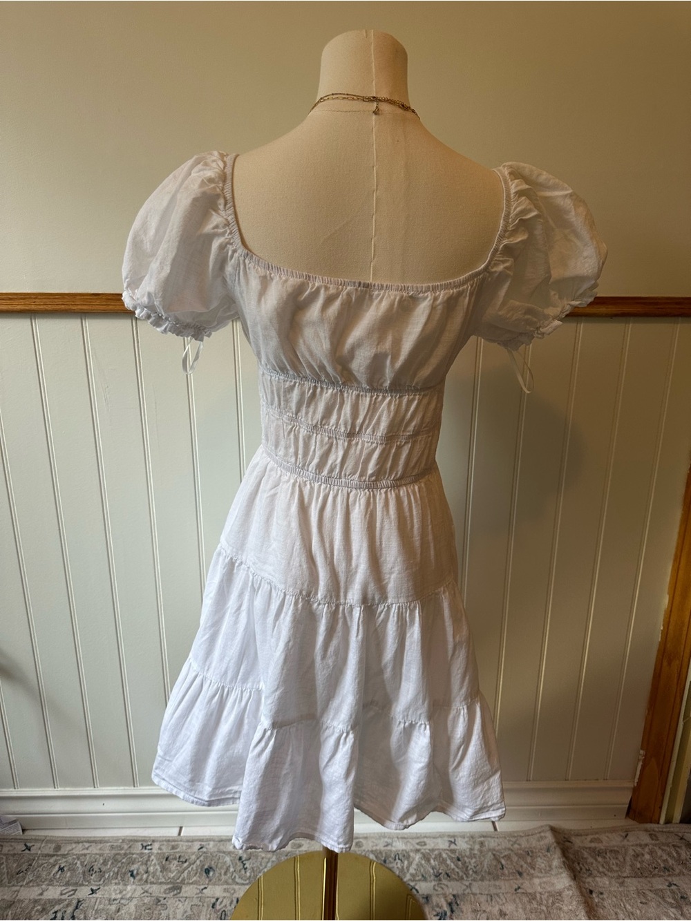 White Cottagecore Puff Sleeve Dress – Small - Picture 6 of 6